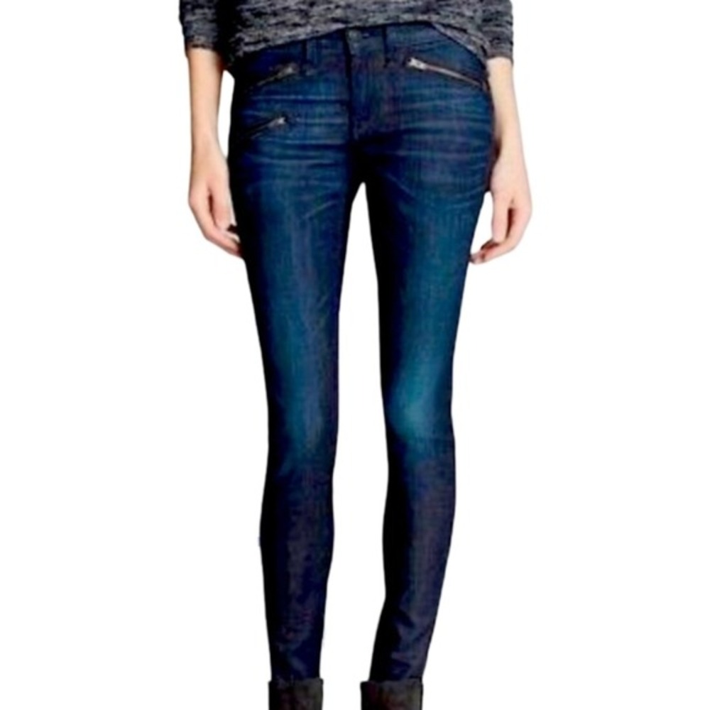 Rag & Bone Kensington Moto Skinny Jeans Dark Indigo Ankle Zip W1522K520ND Sz 25